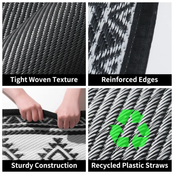 5x8 Waterproof Porch Camping Black and White Reversible Outdoor Rug - Image 3