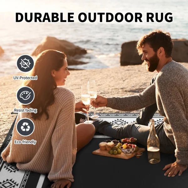 5x8 Waterproof Porch Camping Black and White Reversible Outdoor Rug - Image 2